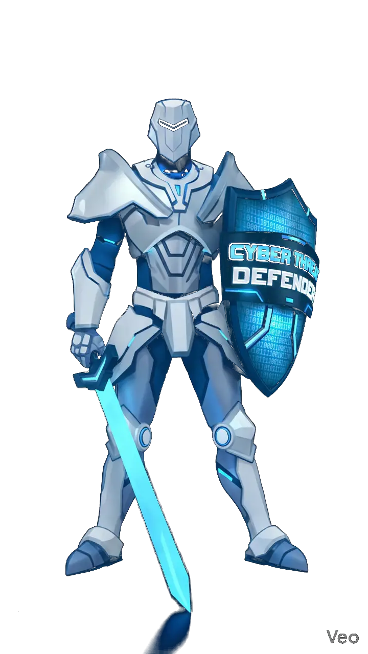 The CTD Knight, with shield, lifting the sword above his head.